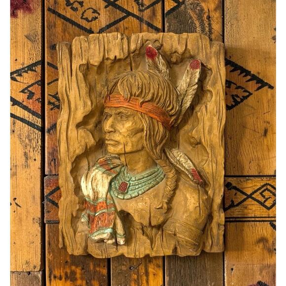 Vintage Native American Chief by Universal Statuary Corp  Vintage 3D Native American Wall Plaque 1970 Universal Statuary Corp Chicago #087